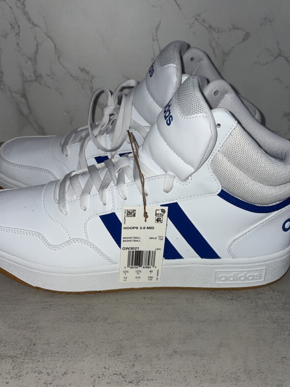 NWT Adidas Men’s 3.0 White & Blue High-Top Sneakers - Picture 13 of 13